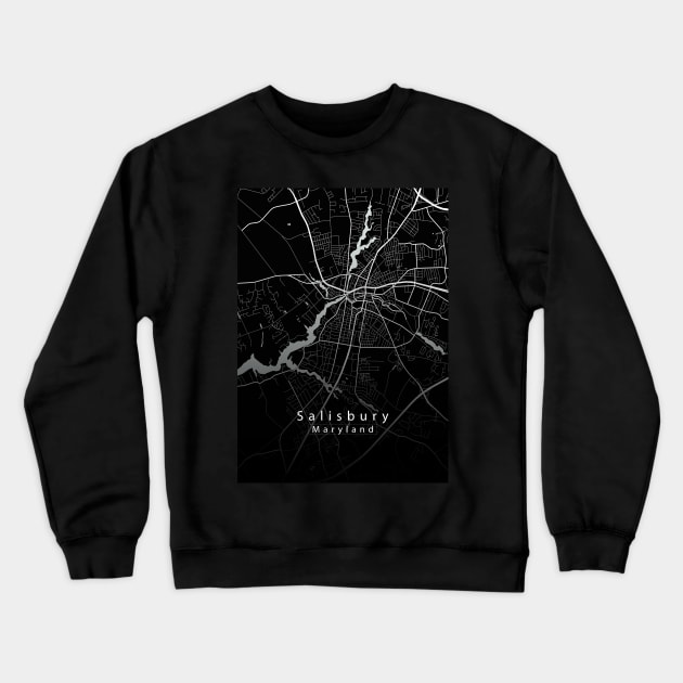 Salisbury Maryland City Map dark Crewneck Sweatshirt by Robin-Niemczyk